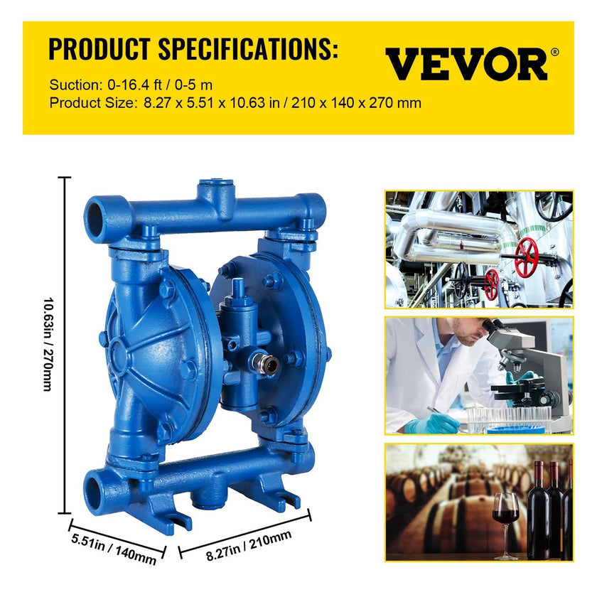 VEVOR Air-Operated Double Diaphragm Pump, 1/2