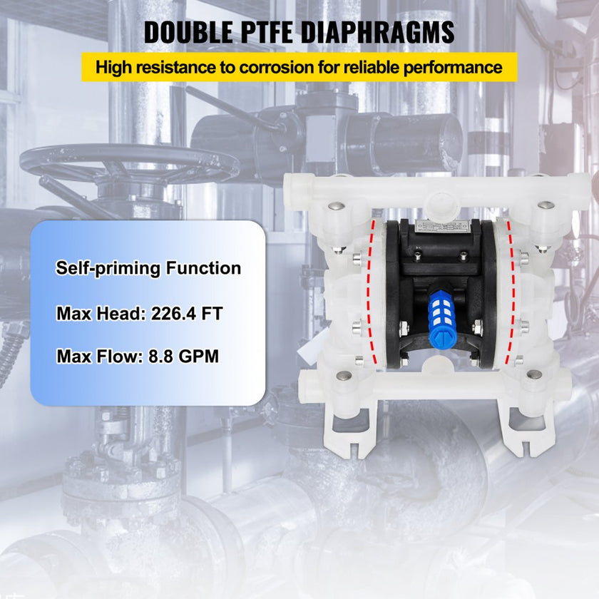 Air Double Diaphragm Pump 7 GPM With 1/2Inch Inlet And Outlet
