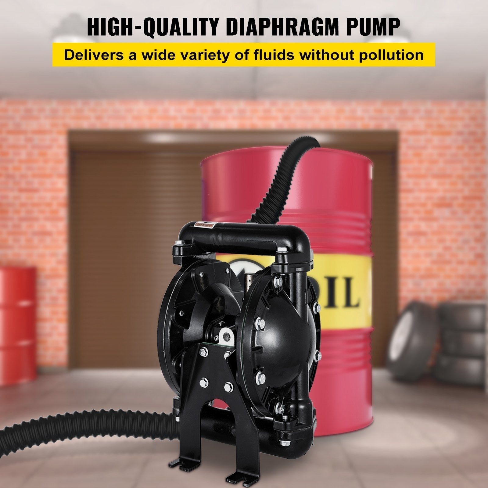 VEVOR Air-Operated Double Diaphragm Pump, QBY4-25L F46 35 GPM 1 Inch Inlet And Outlet, Max 120 PSI, NPT1/2 inch Air Inlet, Corrosion-Proof Aluminum Dual Diaphragm Air Pump for Chemical Industrial Use