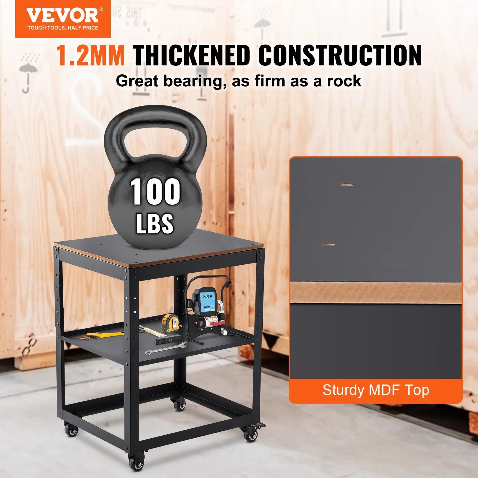 VEVOR Planer Stand, 100 lbs/ 45 kg heavy loads, Three-Gear Height Adjustable thickness planer table,with 4 Stable Casters & Storage Space, for most planers, saws, bench-top machines, power tools