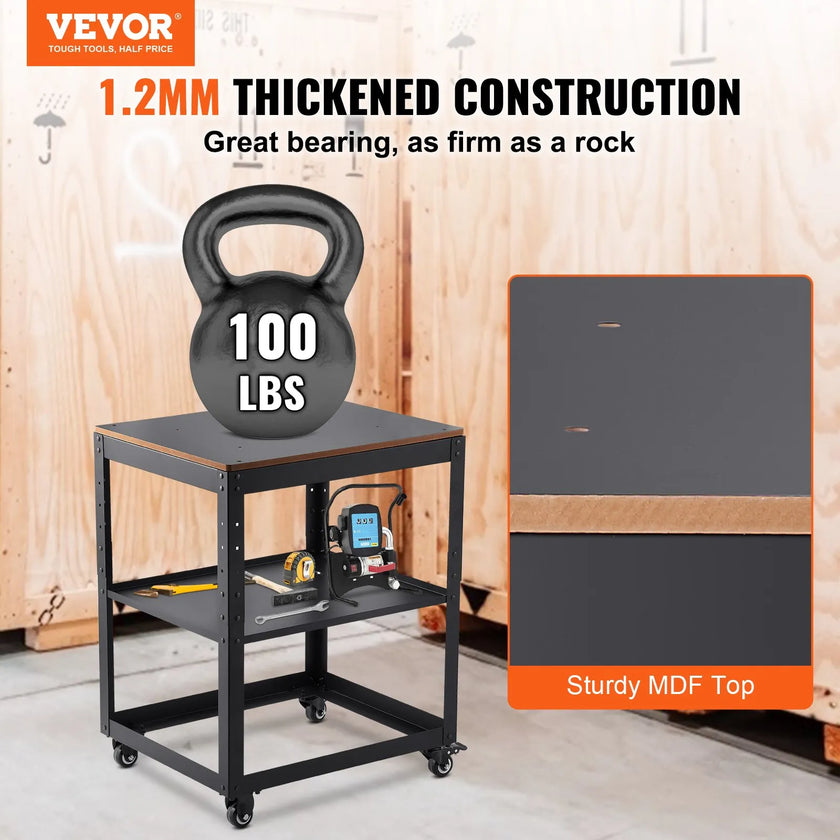VEVOR Planer Stand, 100 lbs/ 45 kg heavy loads, Three-Gear Height Adjustable thickness planer table,with 4 Stable Casters & Storage Space, for most planers, saws, bench-top machines, power tools