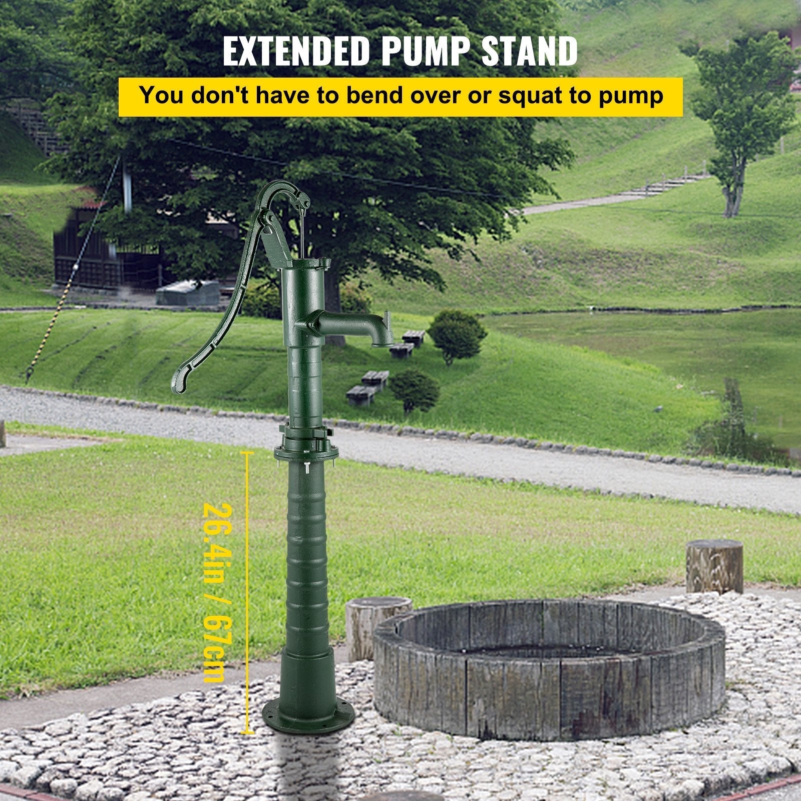 VEVOR Hand Water Pump w/ Stand, 15.7 x 9.4 x 51.6 inch Pitcher Pump& 26 inch Pump Stand w/ Pre-set 1/2