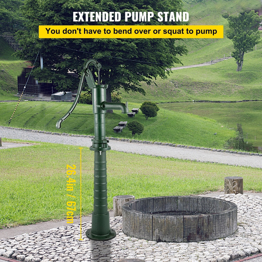 VEVOR Hand Water Pump w/ Stand, 15.7 x 9.4 x 51.6 inch Pitcher Pump& 26 inch Pump Stand w/ Pre-set 1/2