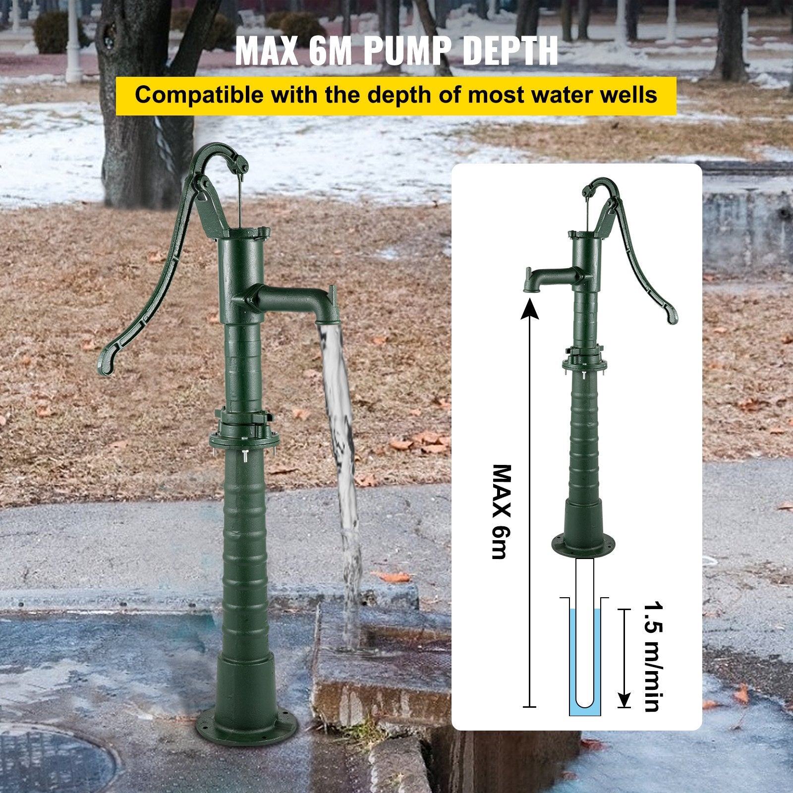 VEVOR Hand Water Pump w/ Stand, 15.7 x 9.4 x 51.6 inch Pitcher Pump& 26 inch Pump Stand w/ Pre-set 1/2