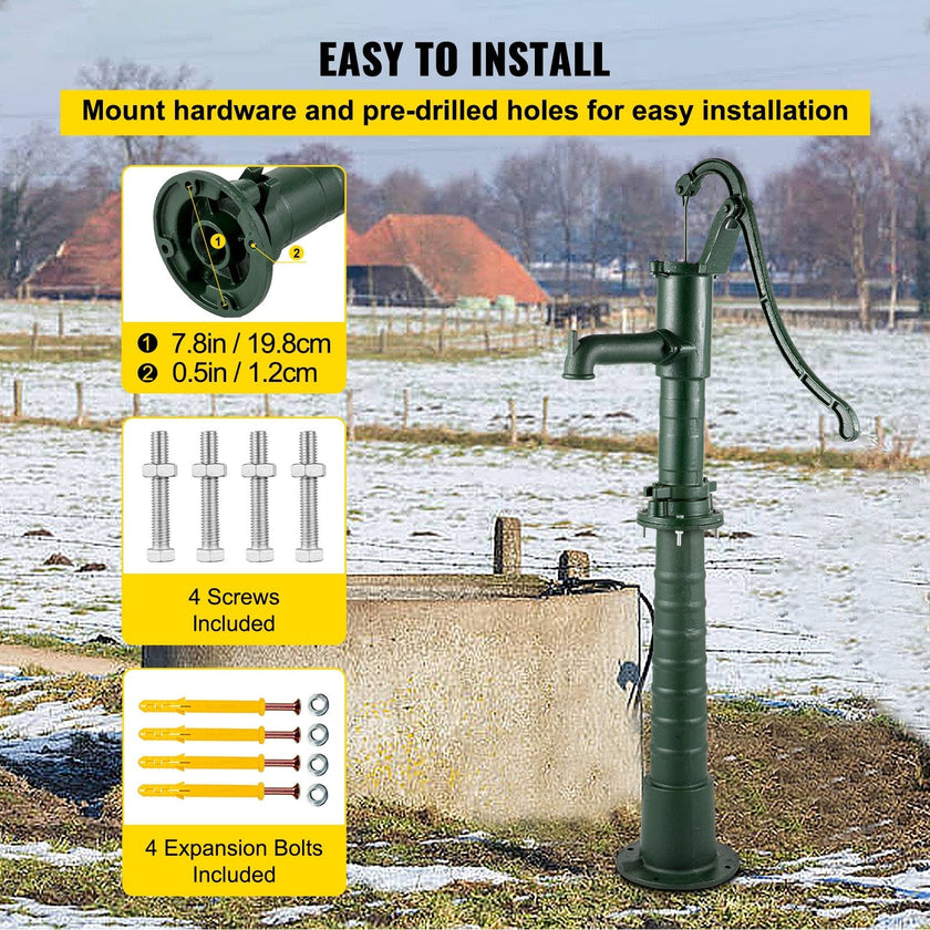 VEVOR Hand Water Pump w/ Stand, 15.7 x 9.4 x 51.6 inch Pitcher Pump& 26 inch Pump Stand w/ Pre-set 1/2