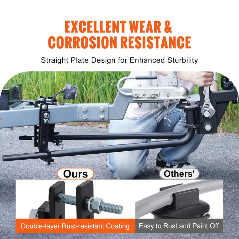 VEVOR Weight Distribution Hitch, 1,000 lbs Weight Distributing Hitches Kit with Sway Control for Trailer, 2-In Solid Steel Shank, 2-5/16 in Alloy Steel Ball, Powder Coated Load Leveling Hitch, Black
