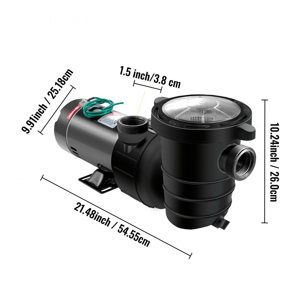 VEVOR 1.5 HP Pool Pump, 1100 W Above Ground Swimming Pool Pump, 4980 GPH Pool Pump Motor witn Strainer Basket, for Clean Swimming Pool Water Salter Water - 1.5