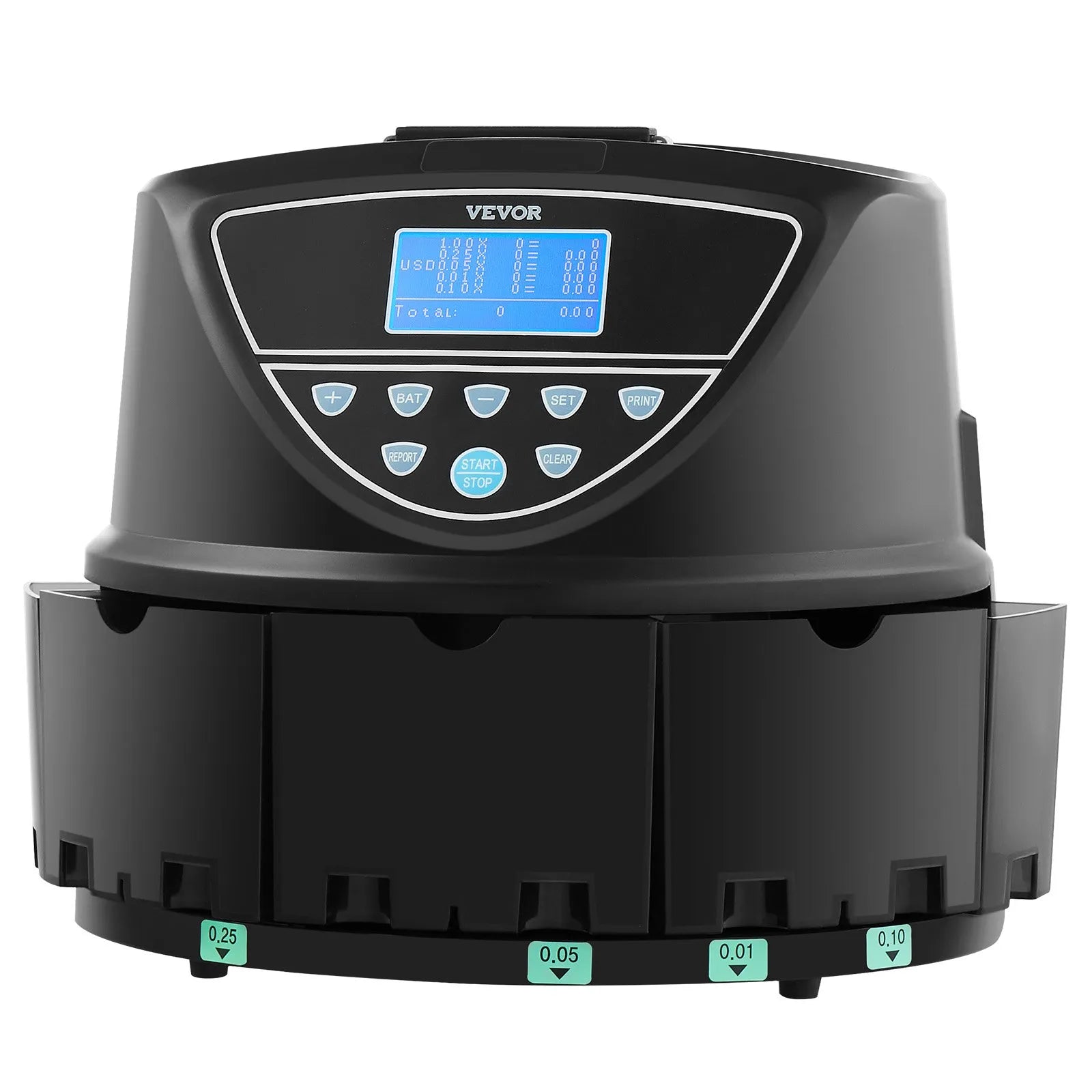 VEVOR USD Coin Sorter with Screen Display Holds up to 2000 Coins 5 Coin Tubes