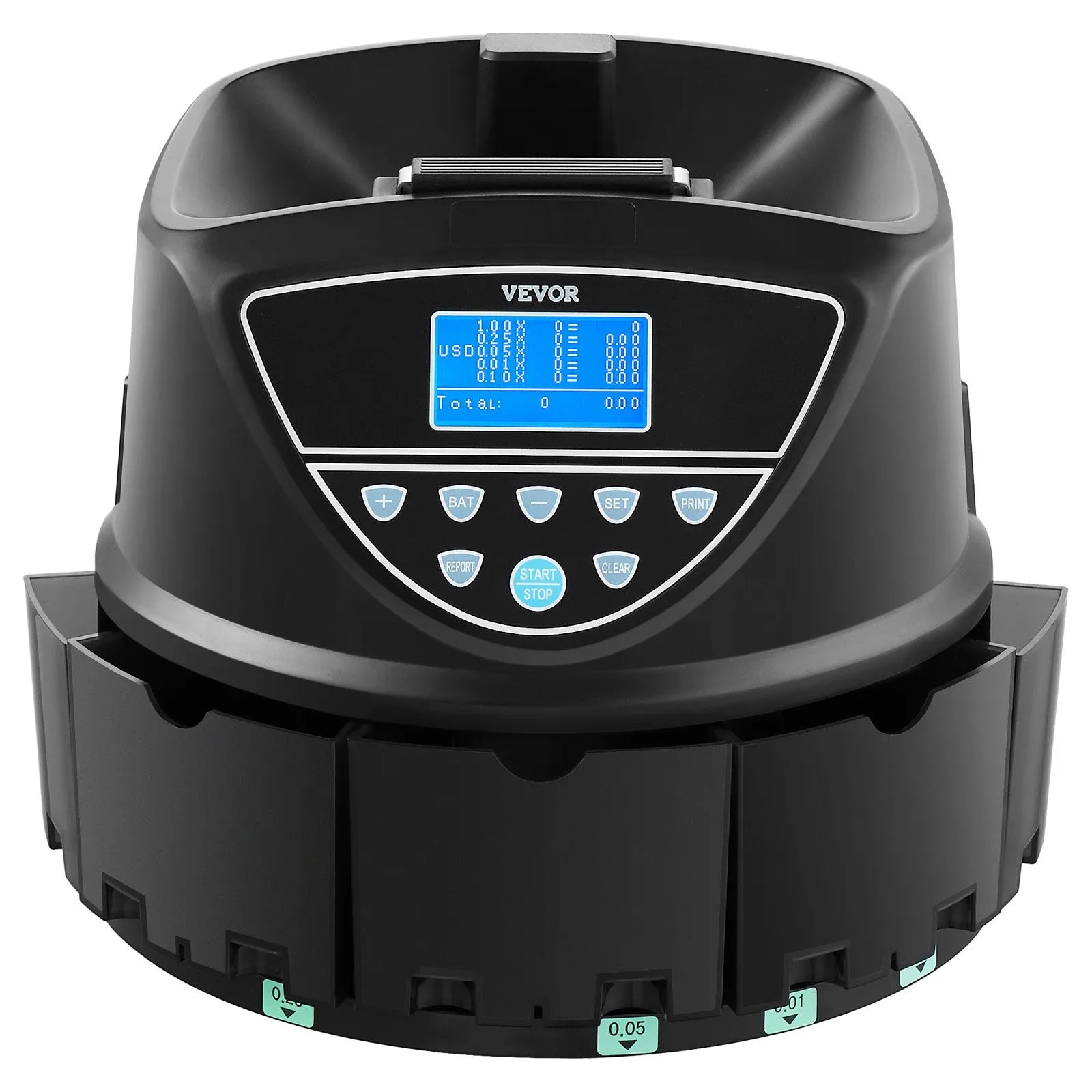 VEVOR USD Coin Sorter with Screen Display Holds up to 2000 Coins 5 Coin Tubes