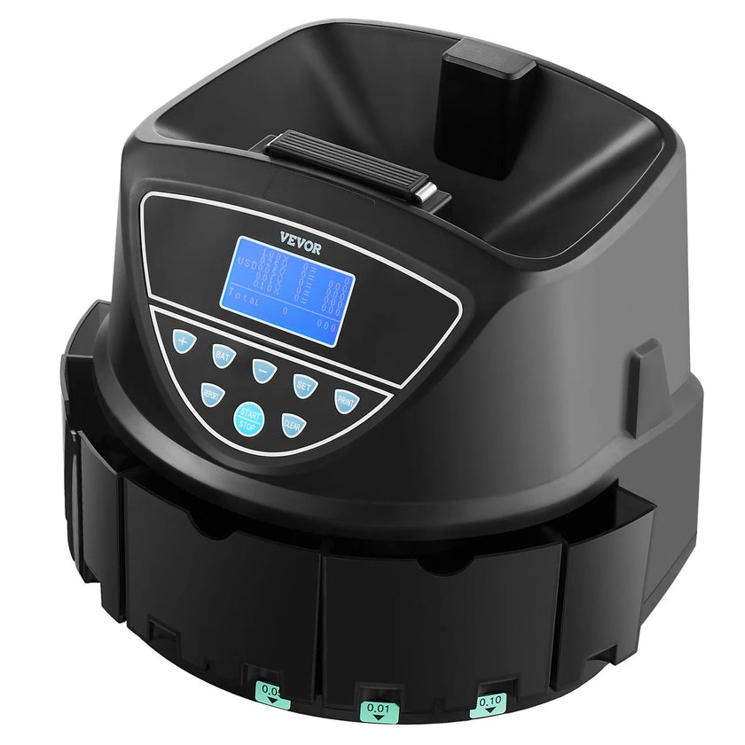 VEVOR USD Coin Sorter with Screen Display Holds up to 2000 Coins 5 Coin Tubes