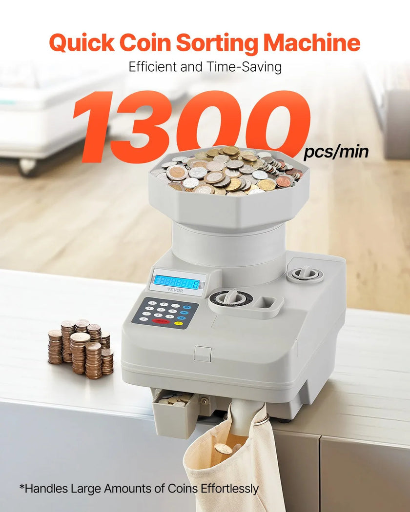 VEVOR Coin Counter Professional Coin Sorter LED Display Holds up to 11000 Coins