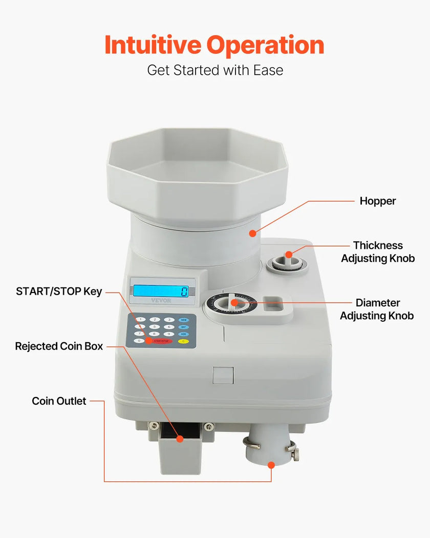 VEVOR Coin Counter Professional Coin Sorter LED Display Holds up to 11000 Coins