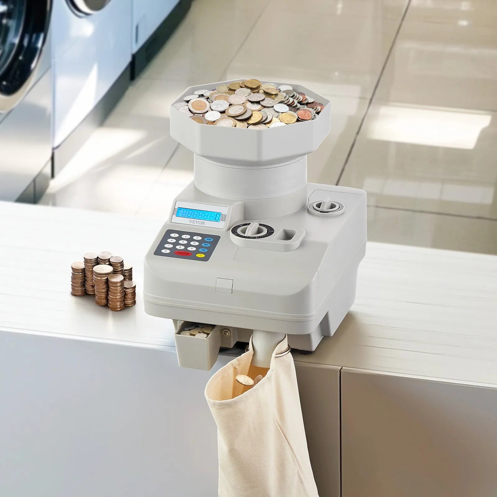 VEVOR Coin Counter Professional Coin Sorter LED Display Holds up to 11000 Coins