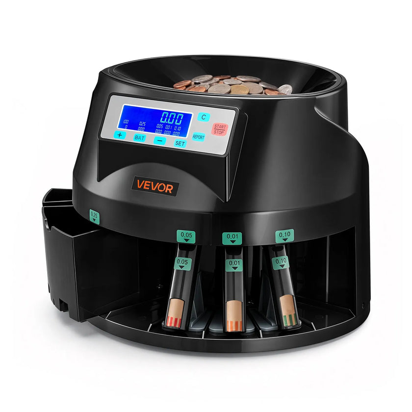 Coin Counter & Sorter Machine for USD Coins – 5 Denominations, 225 Coins/Minute, 1,500-Coin Hopper