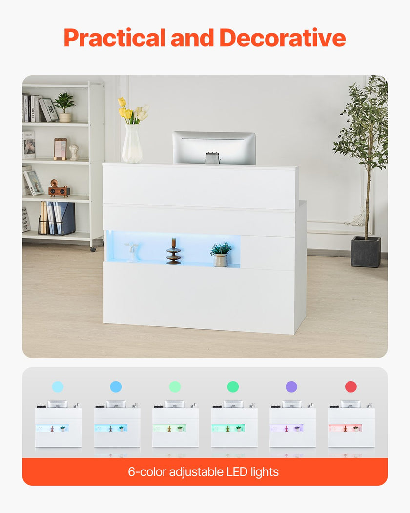 VEVOR Reception Desk Rectangular Front Counter Table 47.24 in White Office Table