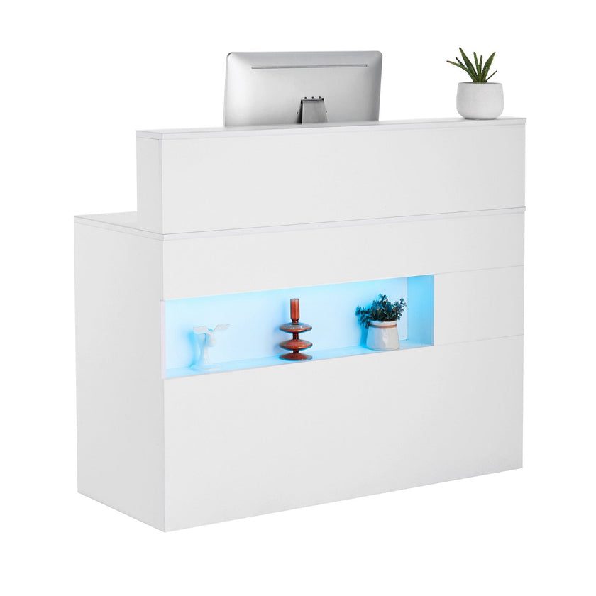 VEVOR Reception Desk Rectangular Front Counter Table 47.24 in White Office Table