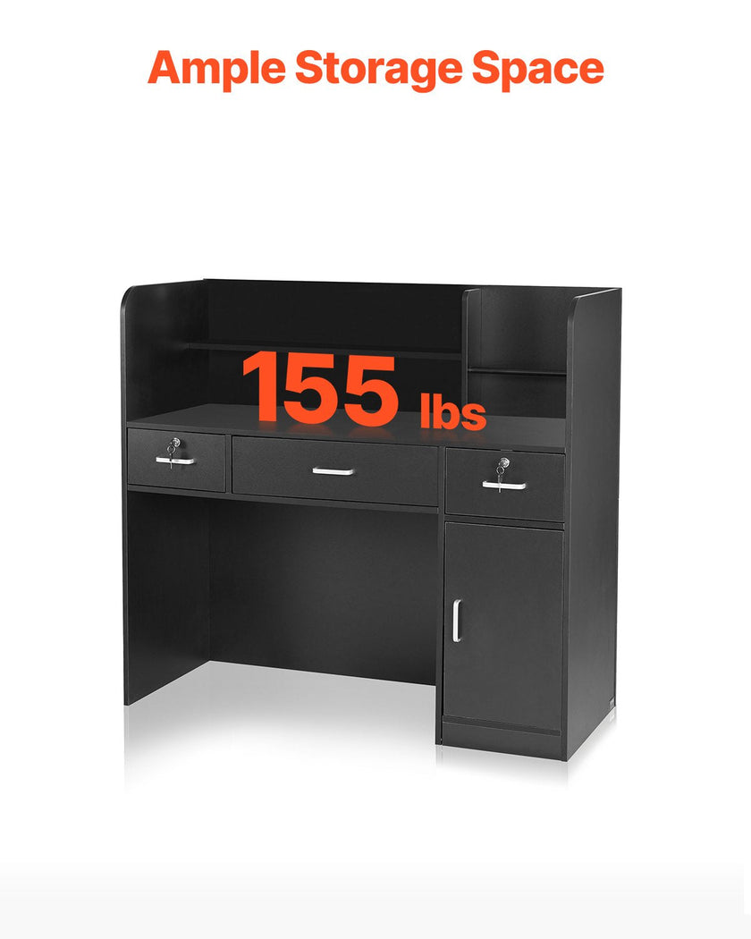 VEVOR Reception Desk Rectangular Front Counter Table 47.24 in Black Office Table