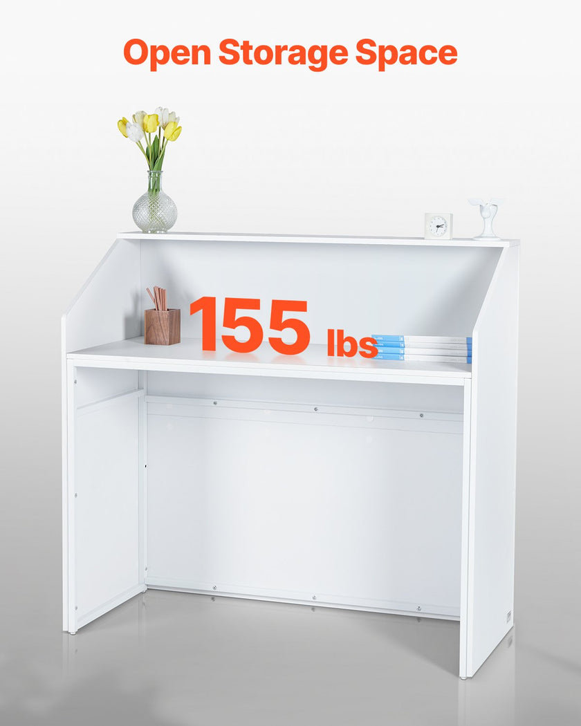 VEVOR Reception Desk Rectangular Front Counter Table 46.46 in White Office Table