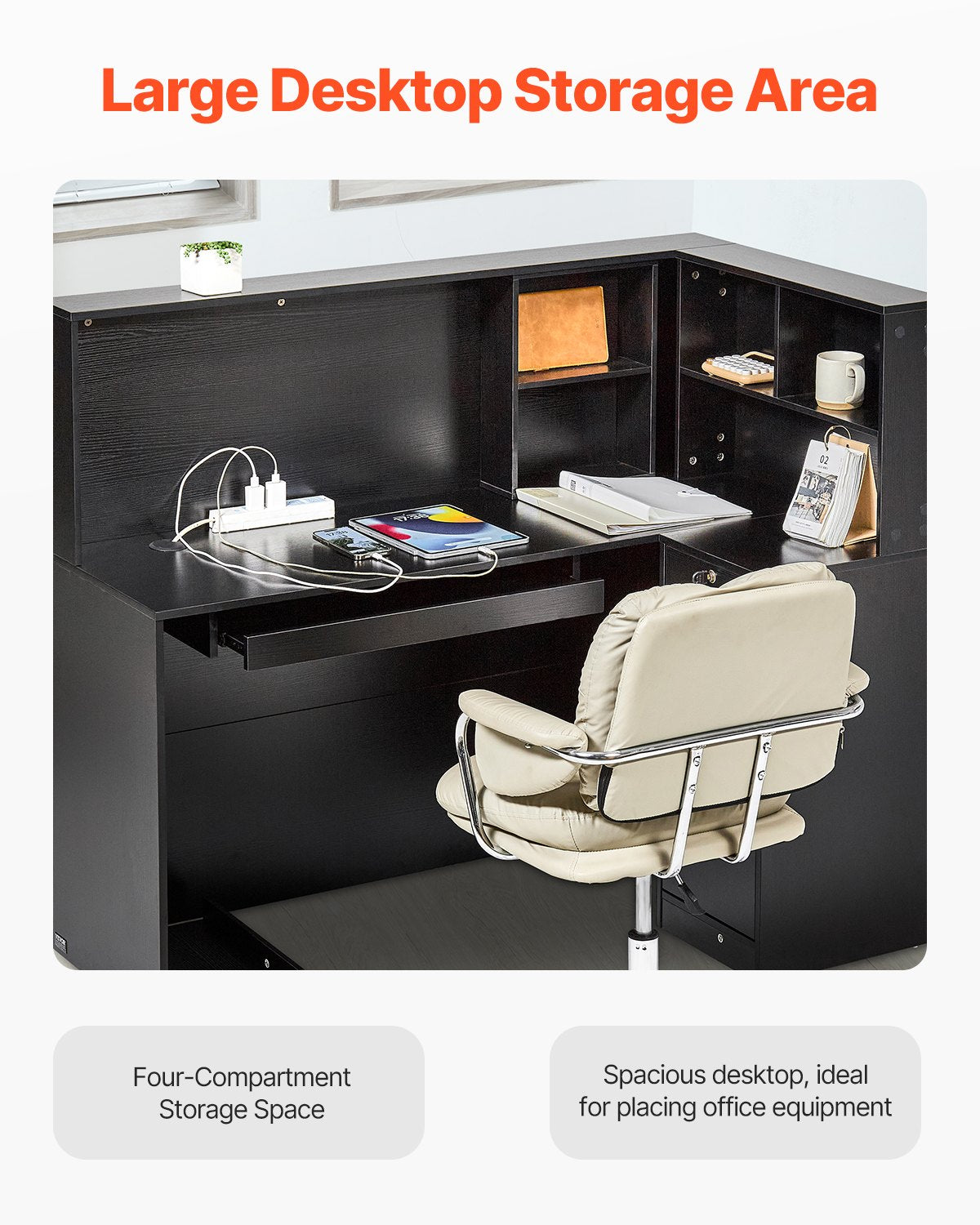 VEVOR Reception Desk L-Shaped Front Counter Table 55.12 in Black Office Table