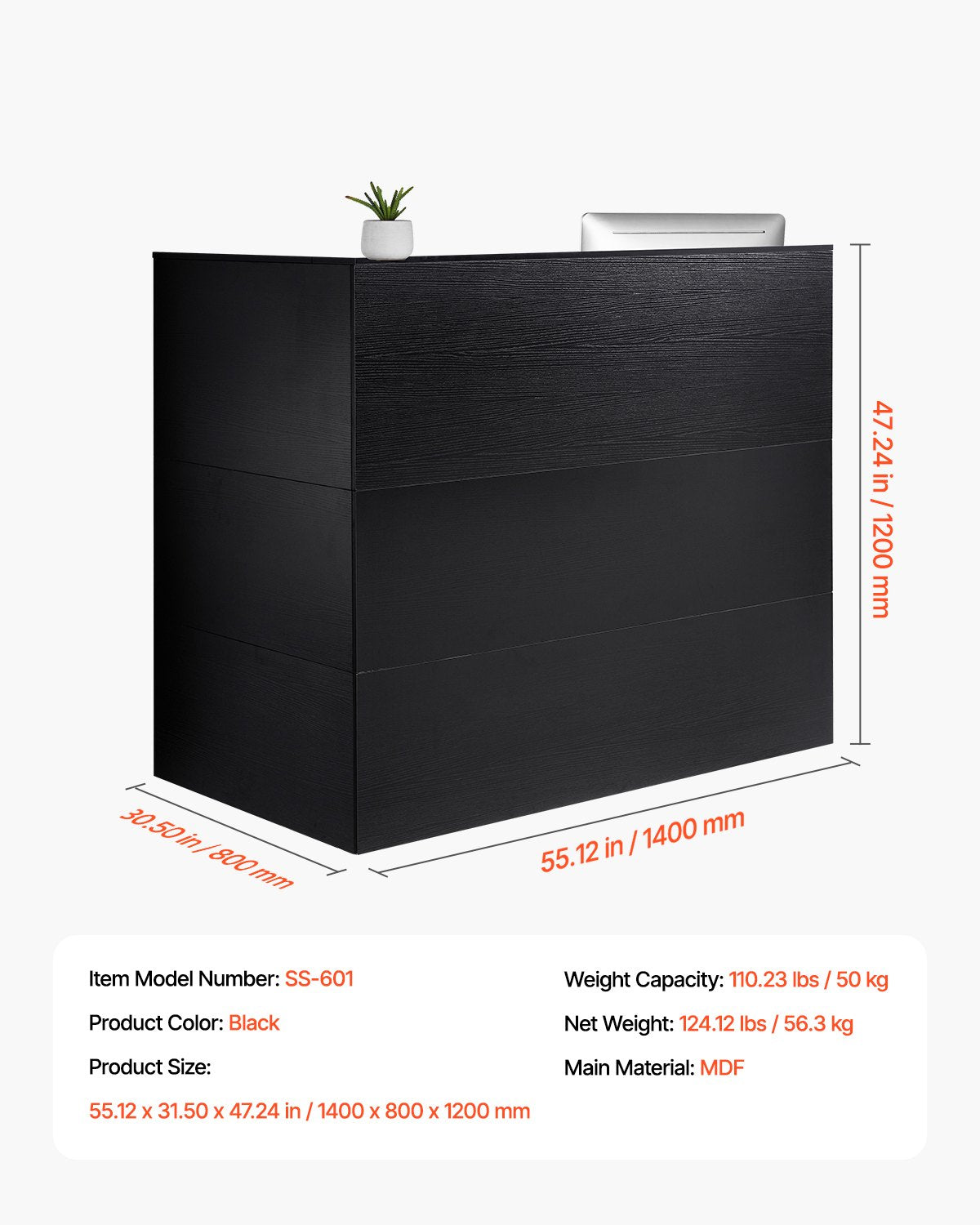 VEVOR Reception Desk L-Shaped Front Counter Table 55.12 in Black Office Table