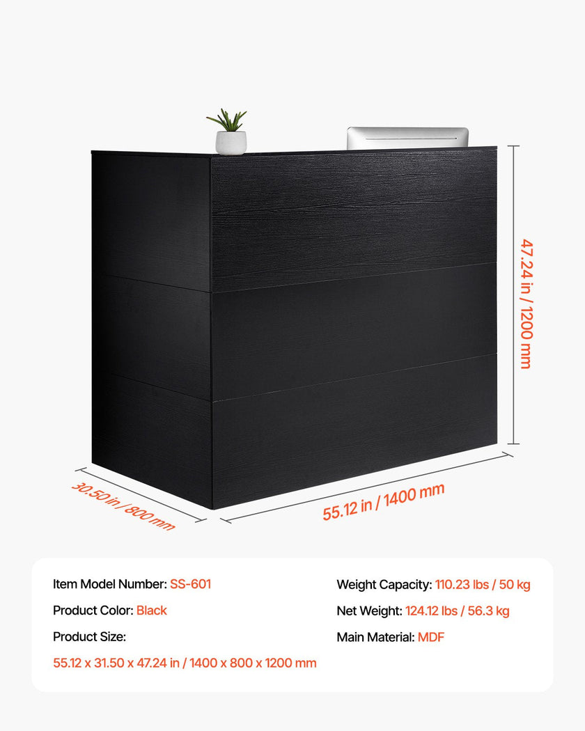 VEVOR Reception Desk L-Shaped Front Counter Table 55.12 in Black Office Table