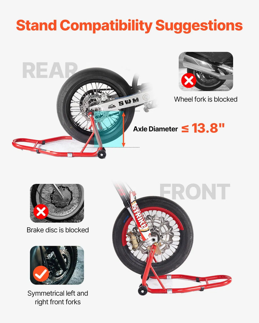 VEVOR Motorcycle Front & Rear Stand Lift 850lb Spoolift Paddock Swingarm Arm Red