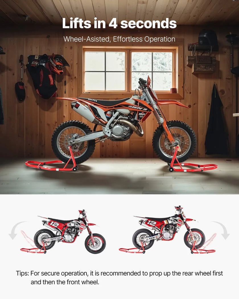 VEVOR Motorcycle Front & Rear Stand Lift 850lb Spoolift Paddock Swingarm Arm Red
