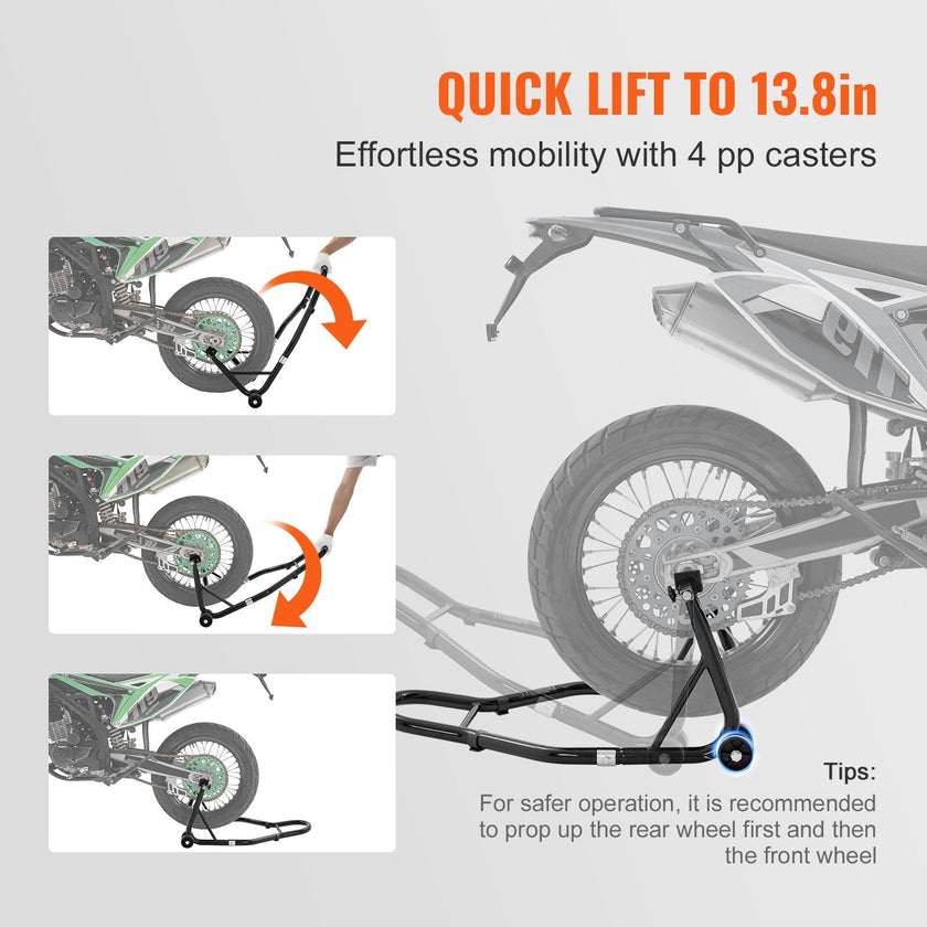 VEVOR Motorcycle Stand Lift, 850lbs Front Rear Combo Stand Lift Stand, Front and Rear Wheel Fork Stand, U+L Fork Swingarm Spool, Compatible with Most Yamaha Honda Kawasaki Suzuki Motorcycles, Black