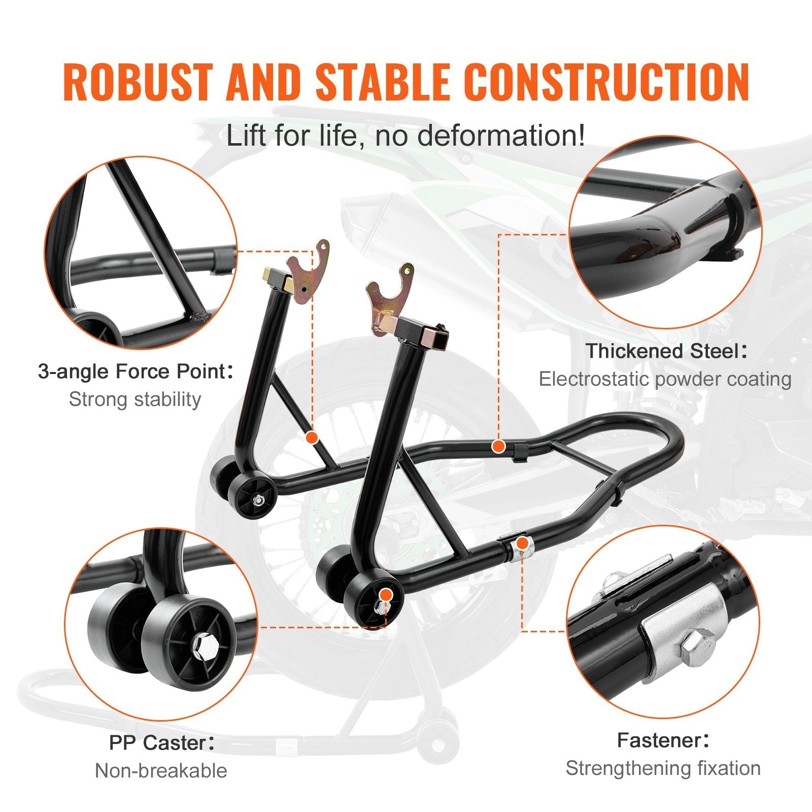 VEVOR Motorcycle Stand Lift, 850lbs Front Rear Combo Stand Lift Stand, Front and Rear Wheel Fork Stand, U+L Fork Swingarm Spool, Compatible with Most Yamaha Honda Kawasaki Suzuki Motorcycles, Black
