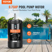 VEVOR 0.75 HP Pool Pump Motor, 56J Frame, 115V(8 Amps)/230V(4 Amps) 3450 RPM, 60Hz, 1.5 Service Factor, 80?F/250V Capacitor, CCW Rotation Round Flange Replacement Motor