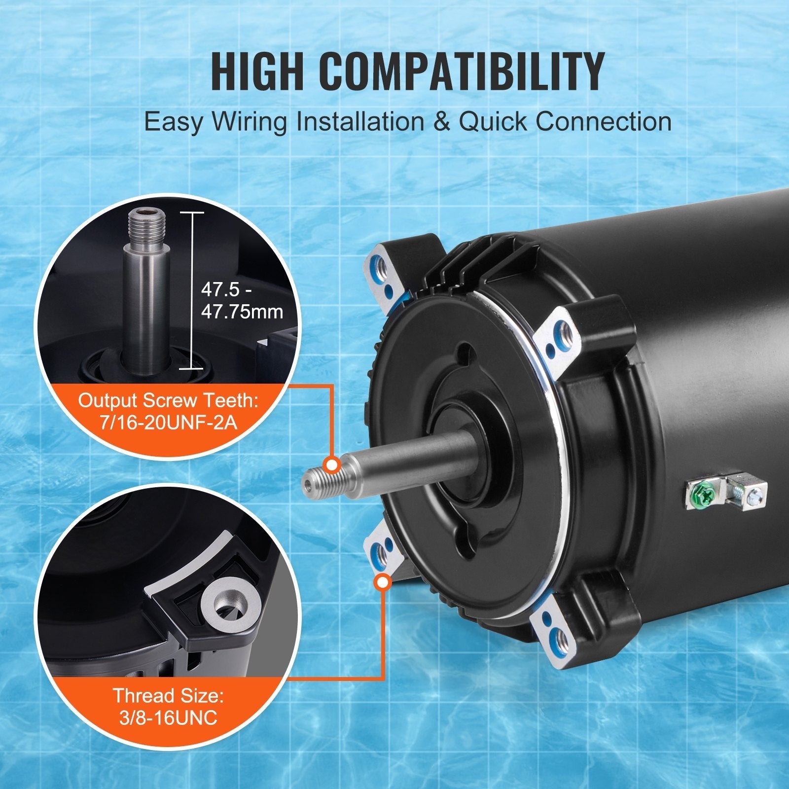 VEVOR 0.75 HP Pool Pump Motor, 56J Frame, 115V(8 Amps)/230V(4 Amps) 3450 RPM, 60Hz, 1.5 Service Factor, 80?F/250V Capacitor, CCW Rotation Round Flange Replacement Motor