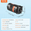 VEVOR 0.75 HP Pool Pump Motor, 56J Frame, 115V(8 Amps)/230V(4 Amps) 3450 RPM, 60Hz, 1.5 Service Factor, 80?F/250V Capacitor, CCW Rotation Round Flange Replacement Motor