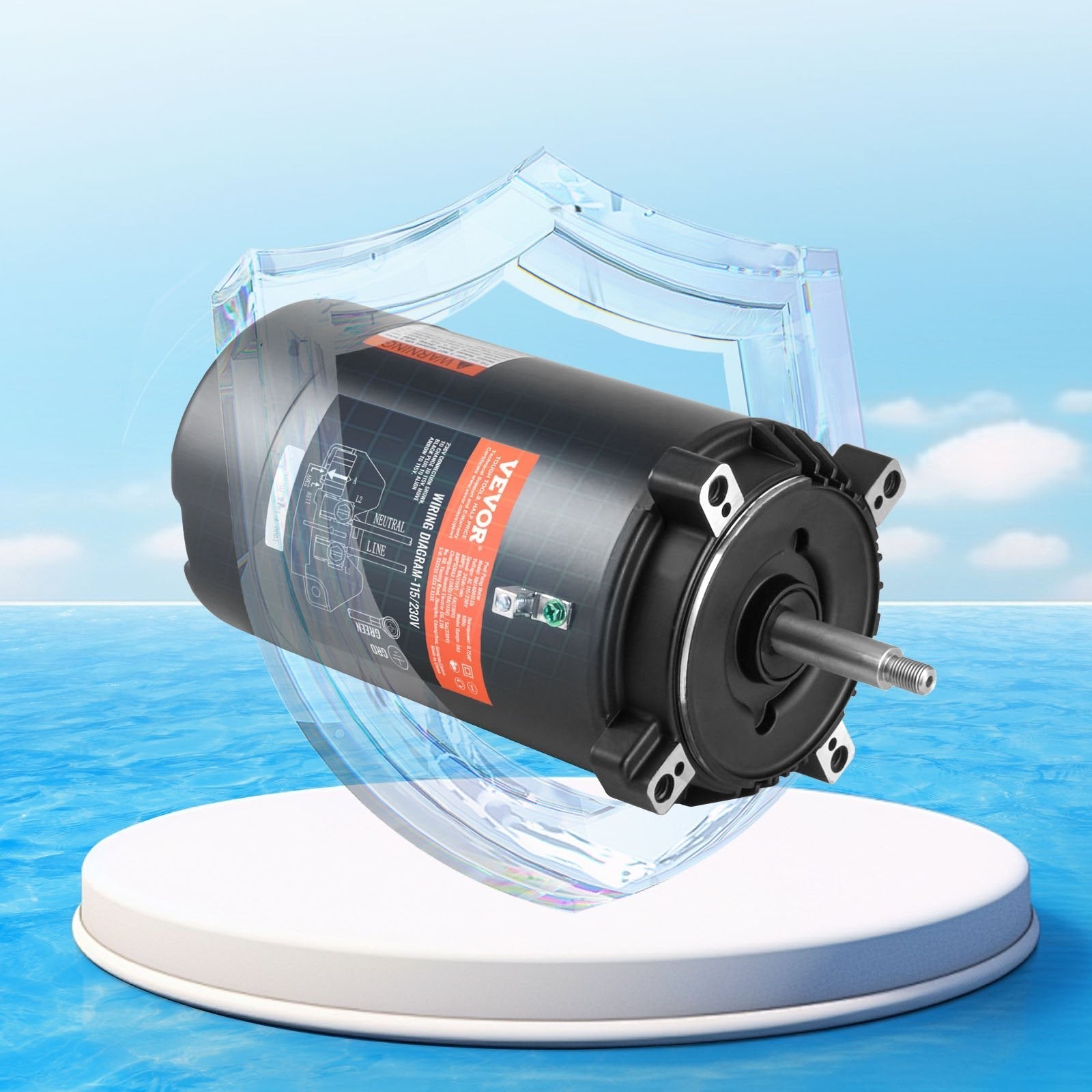 VEVOR 0.75 HP Pool Pump Motor, 56J Frame, 115V(8 Amps)/230V(4 Amps) 3450 RPM, 60Hz, 1.5 Service Factor, 80?F/250V Capacitor, CCW Rotation Round Flange Replacement Motor
