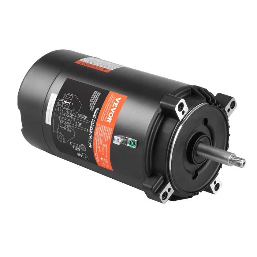 VEVOR 0.75 HP Pool Pump Motor, 56J Frame, 115V(8 Amps)/230V(4 Amps) 3450 RPM, 60Hz, 1.5 Service Factor, 80?F/250V Capacitor, CCW Rotation Round Flange Replacement Motor