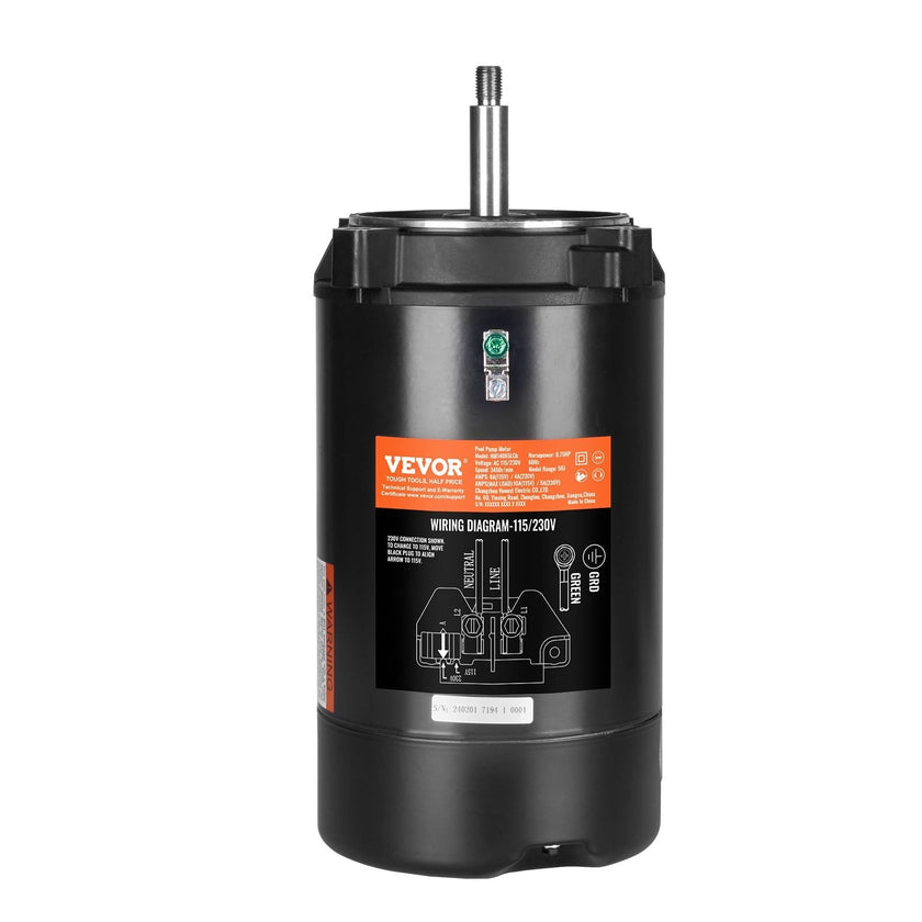 VEVOR 0.75 HP Pool Pump Motor, 56J Frame, 115V(8 Amps)/230V(4 Amps) 3450 RPM, 60Hz, 1.5 Service Factor, 80?F/250V Capacitor, CCW Rotation Round Flange Replacement Motor