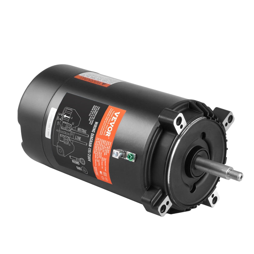 VEVOR 0.75 HP Pool Pump Motor, 56J Frame, 115V(8 Amps)/230V(4 Amps) 3450 RPM, 60Hz, 1.5 Service Factor, 80?F/250V Capacitor, CCW Rotation Round Flange Replacement Motor