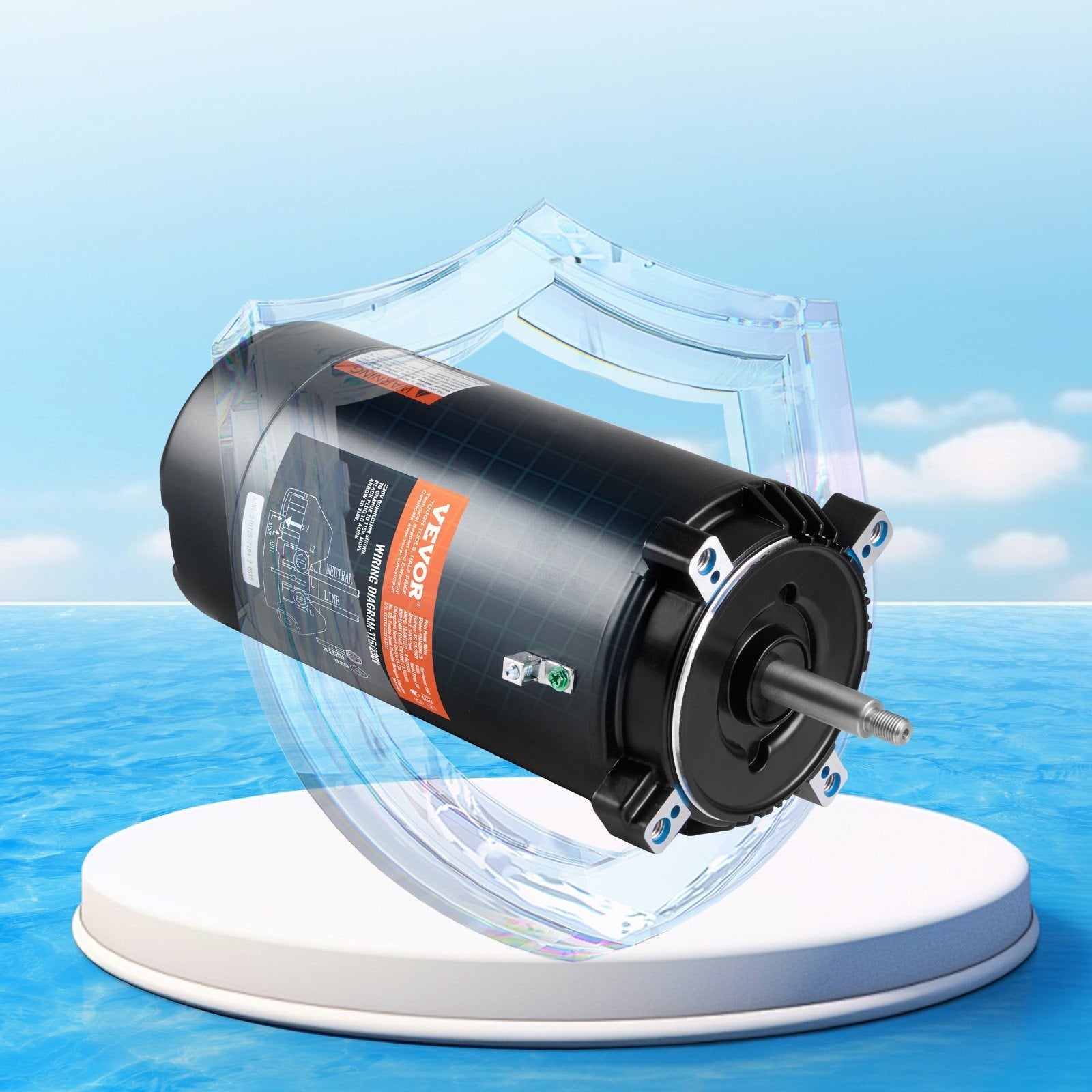 VEVOR 1.5 HP Pool Pump Motor, 56J Frame, 115V(13.6 Amps)/230V(6.8 Amps) 3450 RPM, 60Hz, 1.3 Service Factor, 90?F/250V Capacitor, CCW Rotation Round Flange Replacement Motor