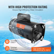 VEVOR 1.5 HP Pool Pump Motor, 56Y Frame, 115V((12.8 Amps))/230V(6.4 Amps) 3450 RPM, 60Hz, 1.1 Service Factor, 90?F/250V Capacitor, CCW Rotation Square Flange Replacement Motor