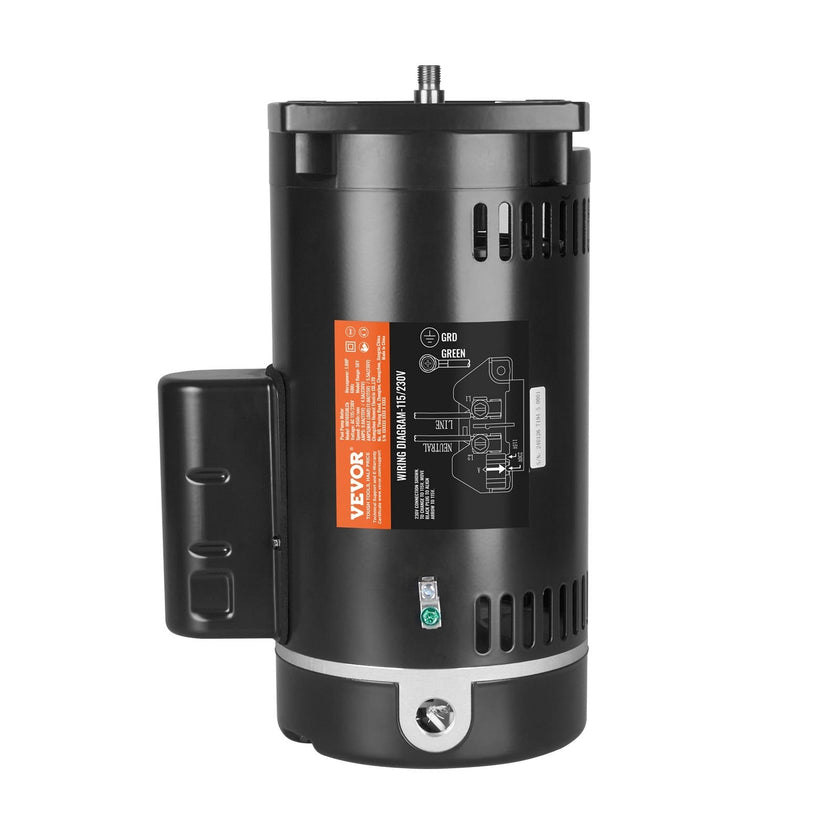 VEVOR 1 HP Pool Pump Motor, 56Y Frame, 115V(9 Amps)/230V(4.5 Amps) 3450RPM, 60Hz, 1.25 Service Factor, 90?F/250V Capacitor, CCW Rotation Square Flange Replacement Motor