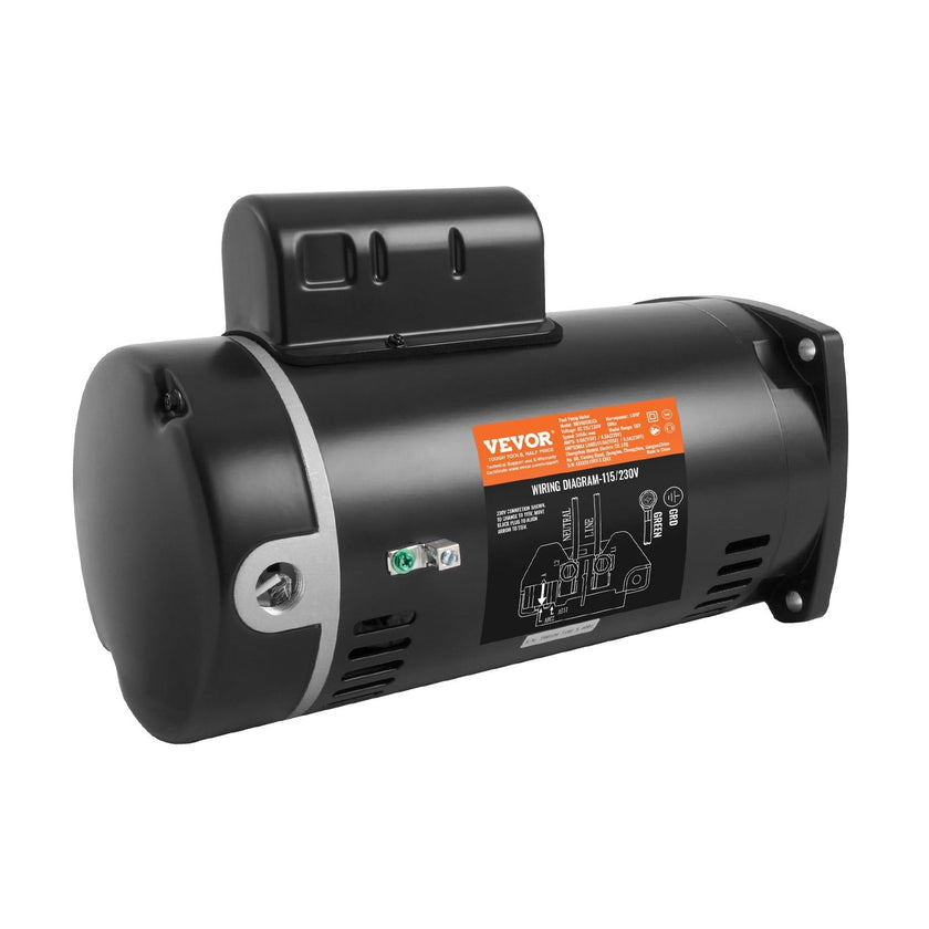 VEVOR 1 HP Pool Pump Motor, 56Y Frame, 115V(9 Amps)/230V(4.5 Amps) 3450RPM, 60Hz, 1.25 Service Factor, 90?F/250V Capacitor, CCW Rotation Square Flange Replacement Motor