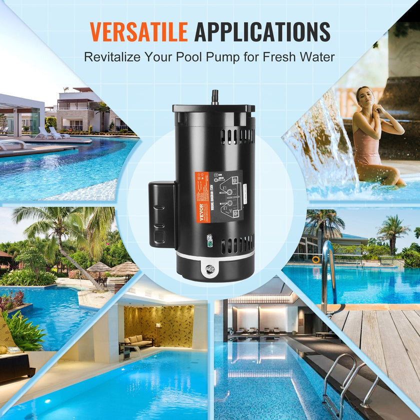 VEVOR 2 HP Pool Pump Motor, 56Y Frame, 230V (7.8 Amps) 3450 RPM, 60Hz, 1.3 Service Factor, 50?F/250V Capacitor, CCW Rotation Square Flange Replacement Motor