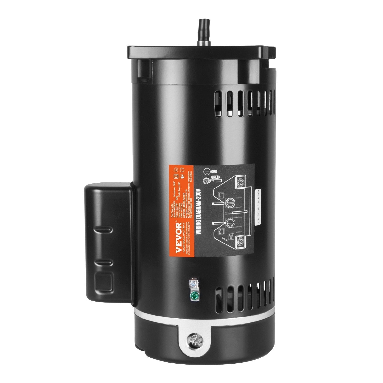 VEVOR 2 HP Pool Pump Motor, 56Y Frame, 230V (7.8 Amps) 3450 RPM, 60Hz, 1.3 Service Factor, 50?F/250V Capacitor, CCW Rotation Square Flange Replacement Motor