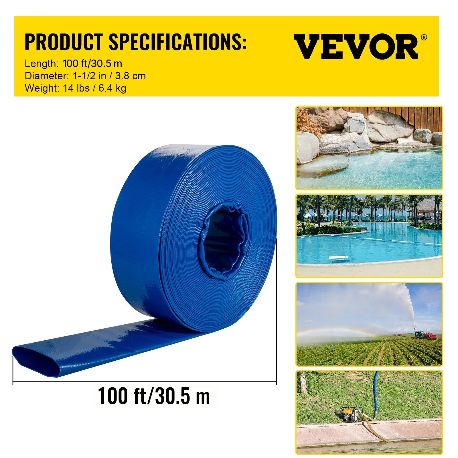VEVOR Discharge Hose Lay Flat Hose 1-1/2