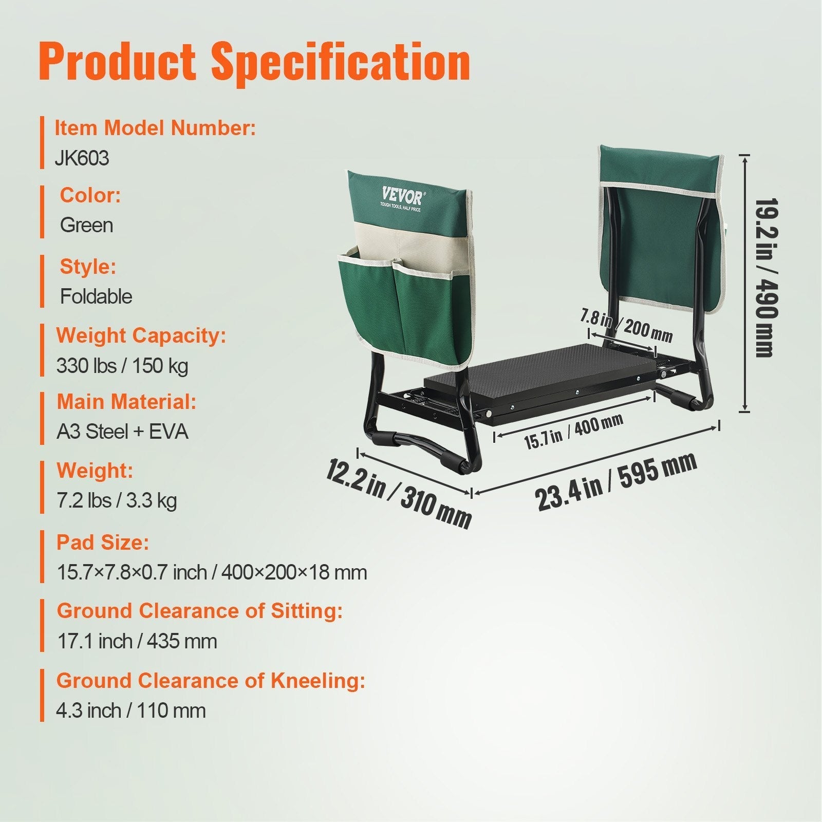 VEVOR Garden Kneeler and Seat, 330 lbs Load Capacity, 8