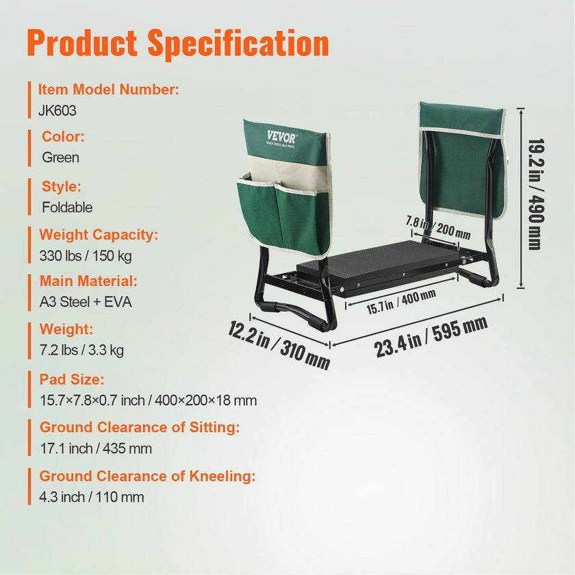 VEVOR Garden Kneeler and Seat, 330 lbs Load Capacity, 8