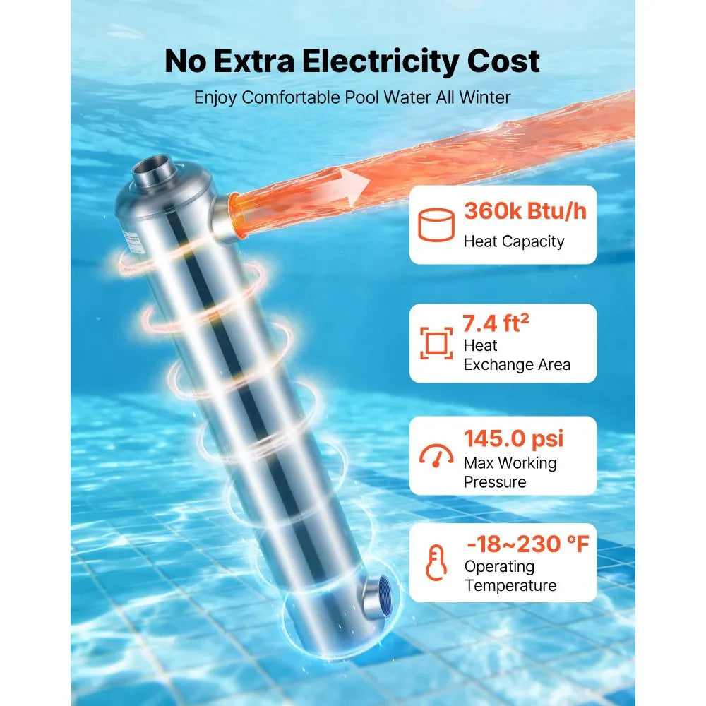 360K BTU Pool Heat Exchanger – 316L Stainless Steel Water-to-Water Heating System