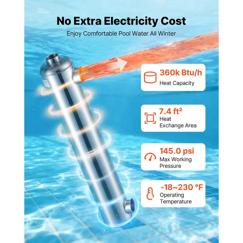360K BTU Pool Heat Exchanger – 316L Stainless Steel Water-to-Water Heating System