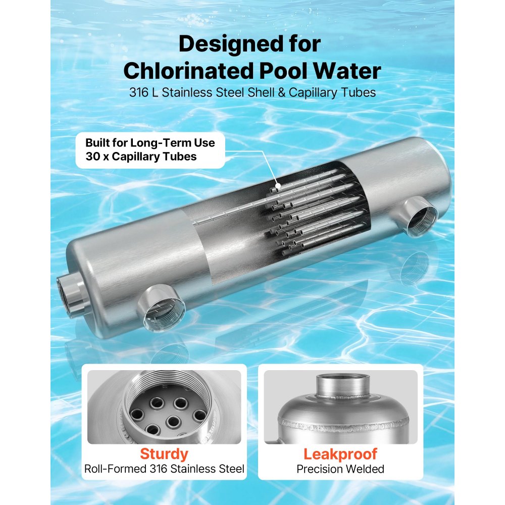 360K BTU Pool Heat Exchanger – 316L Stainless Steel Water-to-Water Heating System