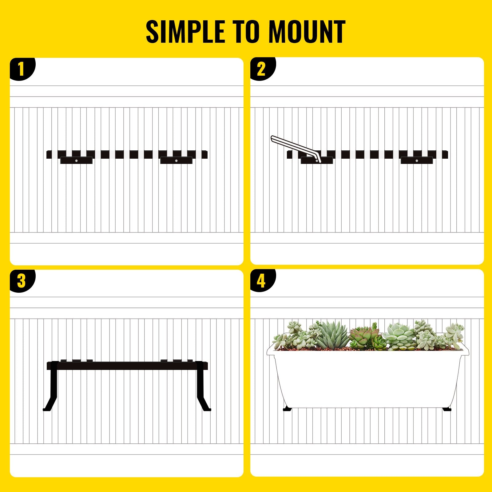 VEVOR Window Box Brackets 88lbs Planter Box Brackets 35.4 x 7.8 x 5.9 in Black Planter Mounting Bracket Iron Material Black Window Box Hanger Bracket for Flower Box Durable Window Box Holder