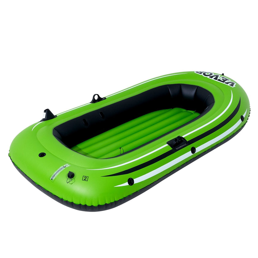 VEVOR Inflatable Boat, 2-Person Inflatable Fishing Boat, Strong PVC Portable Boat Raft Kayak, Includes 45.6 in Aluminum Oars, High-Output Pump and Fishing Rod Holders, 500 lb Capacity for Adults, Kids